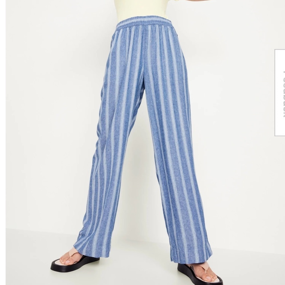 Old Navy High Waisted Linen blend blue stripe wide leg pants Sz XL
